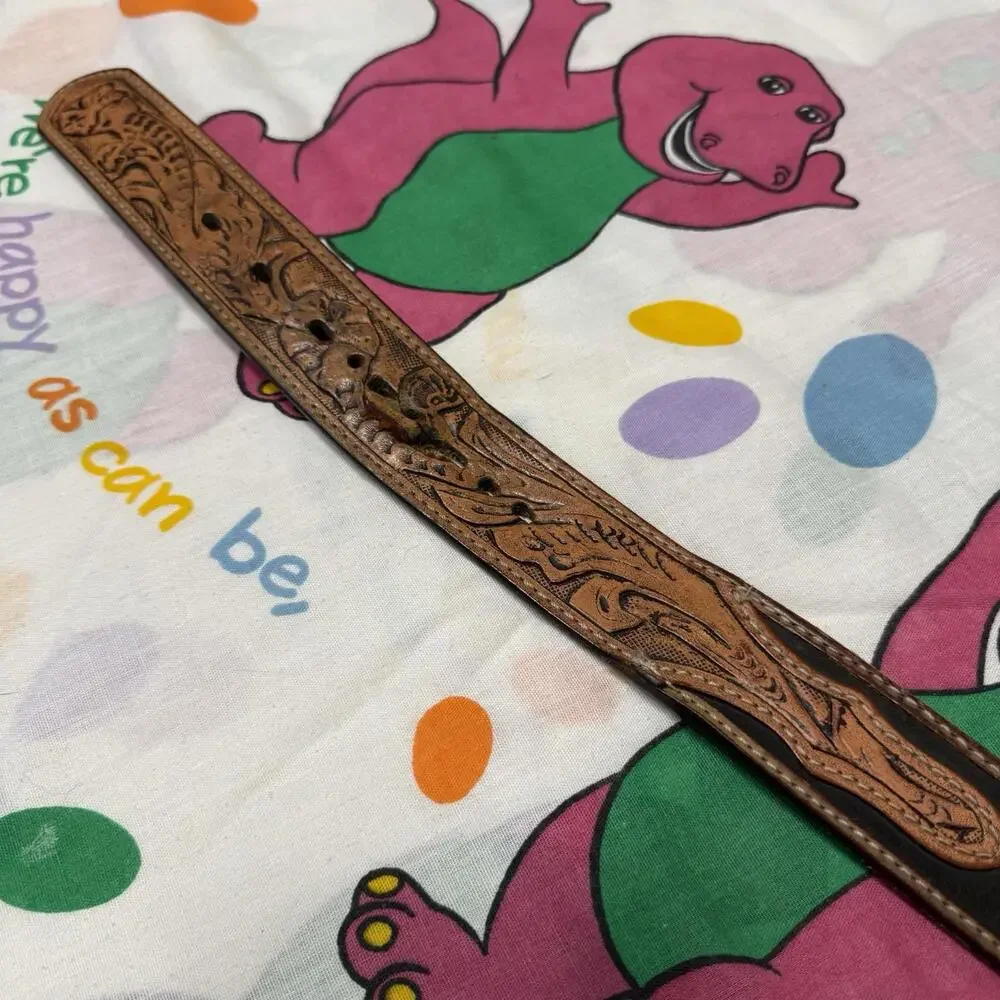 Vintage Roper Hand Tooled Top Grain Leather Belt W/ Diamond Design Size 34/38‎